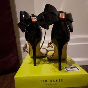 Ted baker Black Satin Bow Heeled Sandal shoes 8